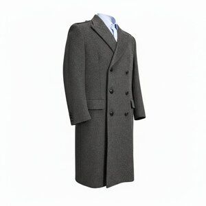 Vintage Mens Overcoat Double Breasted Made in England Scotland Wool 43R Gray